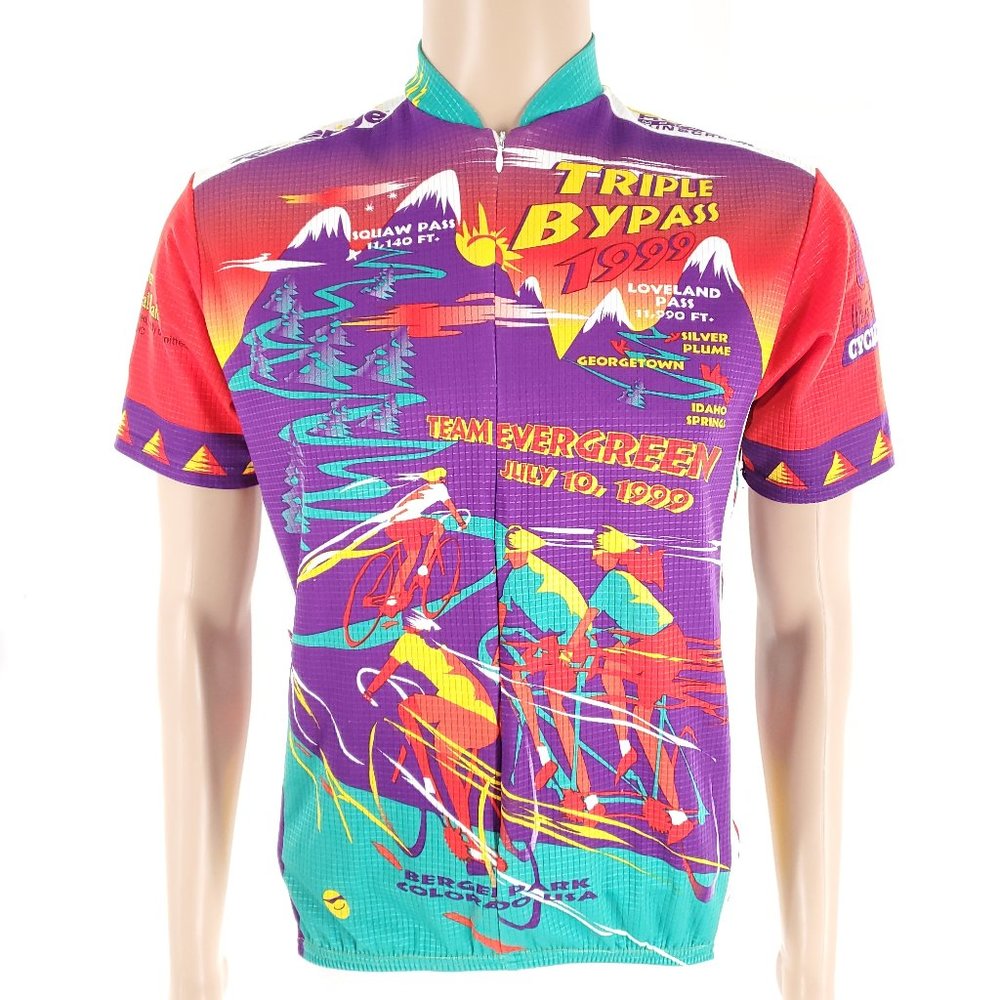 1999 Shaver Sport Colorado Triple Bypass Cycling Jersey 3/4 Zip Multicolor L